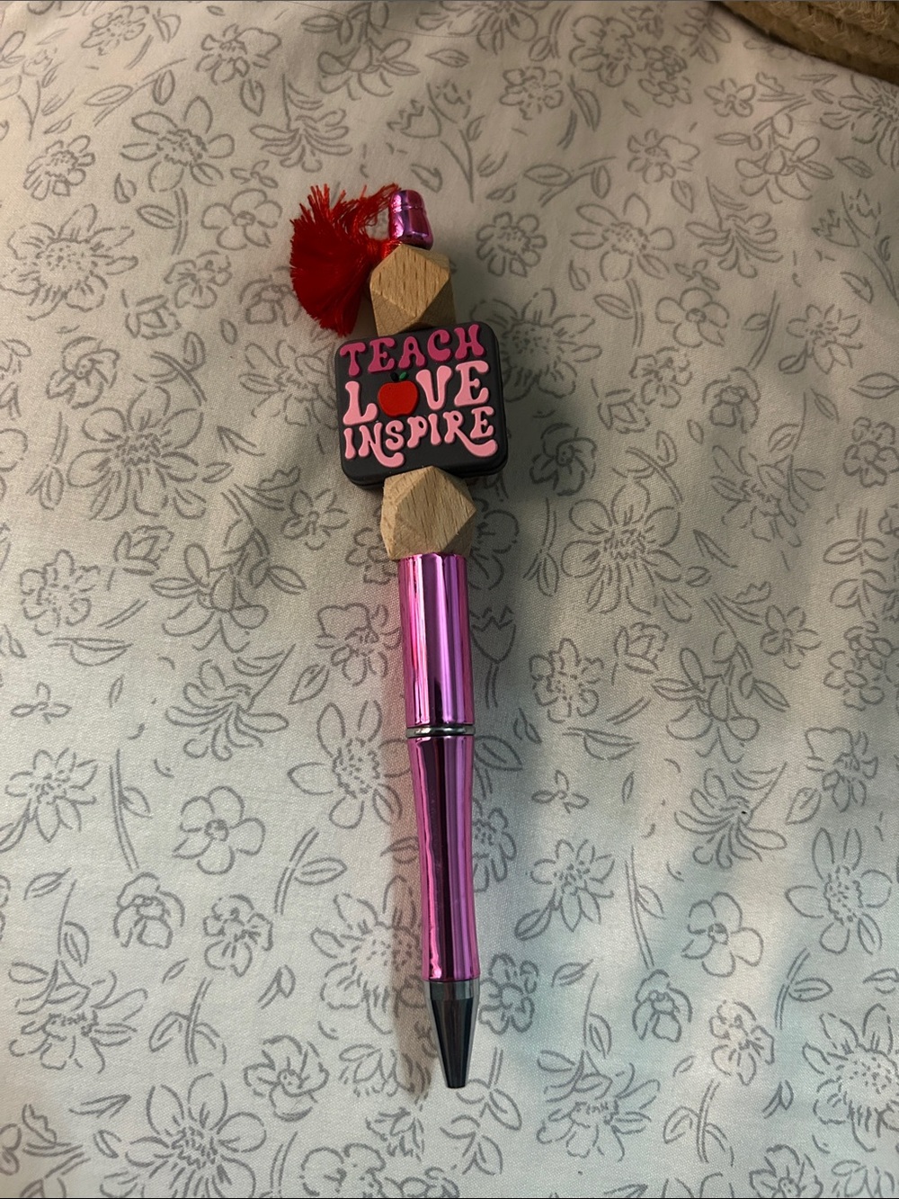Teach Love Inspire Pink Metallic Pen with Tassel